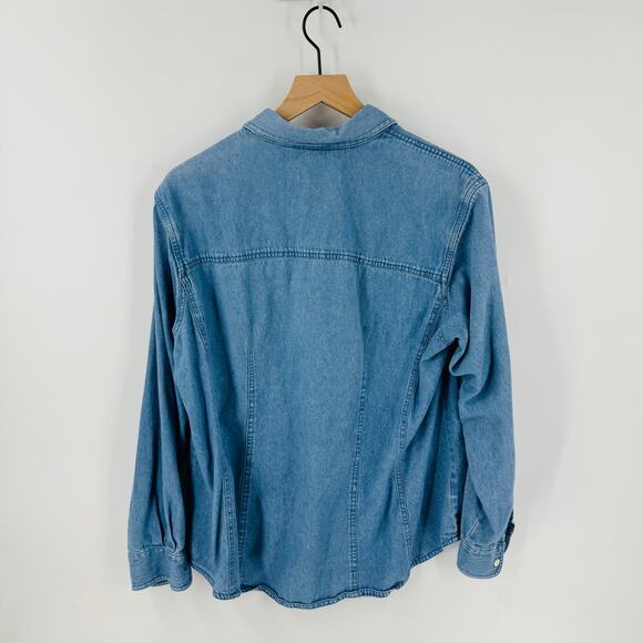 Vintage Jones Jeans 90s Chambray Button Down Closet Staple Shirt Womens Size 14W - Picture 2 of 6